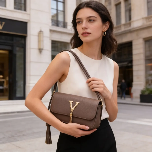 Bolsa Estruturada Feminina com Alça Transversal (Caqui)