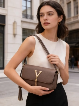 Bolsa Estruturada Feminina com Alça Transversal (Caqui)